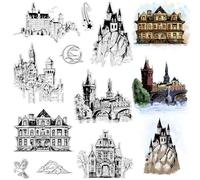 CRASPIRE Vintage Castle Scenery Clear Rubber Stamp Fairy Tale Mountain Eagle Transparent Silicone Seals Stamp Retro for Journaling Card Making DIY Scrapbooking Handmade Photo Album Notebook Decor