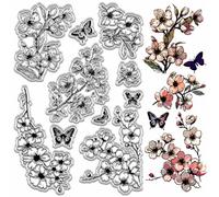 CRASPIRE Vintage Flower Stamps Floral Butterfly Clear Stamp Spring Cherry Blossom Decorative Reusable Silicone Stamp Seals for DIY Scrapbooking Journaling Card Making Decor Photo Album 6.3x4.3inch