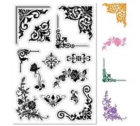 CRASPIRE Vintage Flowers Clear Rubber Stamp Retro Flourishes Transparent Iron Valley Orchid Corner Silicone Seals Stamp for Journaling Card Making DIY Scrapbooking Handmade Photo Album Notebook Decor