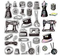 CRASPIRE Vintage Sewing Tool Rubber Clear Stamp Retro Transparent Silicone Stamps 6.3x4.3inch Seals Sheets Background Print Signet DIY Crafts Postage PVC Scrapbooking Making Cards Photo Album