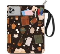 CRASPIRE Vintage Teaware Book Sleeve Protector - Flower Black Cover for Paperbacks - Washable Fabric Cloth With Zipper and Extra Pocket - Gifts for Book Lovers and Classmates
