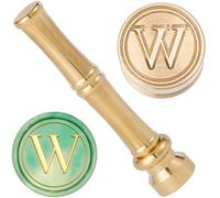 CRASPIRE W Wax Seal Stamp Letter Sealing Stamps 15mm Mini Golden Metal Brass Retro Alphabet Initial Stamp with Metal Bamboo Stick Handle for Cards Making Envelope Wrap Wedding Party Invitations Decor