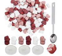 CRASPIRE Wax Seal Beads Set Red Heart Mixed Color Wax Sealing Beads with 1Pc Stainless Steel Spoon and 3Pcs Candles for Retro Seal Stamp Christmas Cards Wedding Invitations Letter Sealing