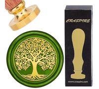 CRASPIRE Wax Seal Stamp 1.18In/30mm Tree of Life Reusable Stamps Plant Patterns Vintage Print Wooden Handle Durable Vintage Brass Head Replacement for Creative Gift Envelopes Invitation Decoration DIY
