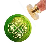 CRASPIRE Wax Seal Stamp Celtic Knot Four-Leaf Clover Vintage Sealing Wax Stamps Four-Leaf Clover 30mm Removable Brass Head Sealing Stamp with Wooden Handle for Invitations