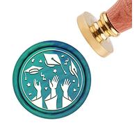 CRASPIRE Wax Seal Stamp Congrats Grad Bachelor Cap Sealing Wax Stamp 30mm Removable Brass Head Sealing Stamp with Wooden Handle for Graduation Invitations Gift Scrapbooking Decor