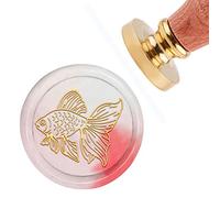 CRASPIRE Wax Seal Stamp Goldfish Sealing Wax Stamps 30mm Removable Brass Head Sealing Stamp with Wooden Handle for Sealing Cards Decoration Invitations Gift Scrapbooking