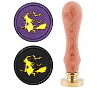 CRASPIRE Wax Seal Stamp Halloween Witch on Broom, Sealing Wax Stamp Bat Retro Wood Stamp 25mm Removable Brass Head Wood Handle for Halloween Party Invitation Envelope Greeting Card