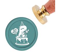 CRASPIRE Wax Seal Stamp Happy Birthday Vintage Sealing Wax Stamps Dinosaur 30mm Removable Brass Head Sealing Stamp with Wooden Handle for Invitations Cards Gift Wrap