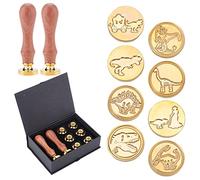 CRASPIRE Wax Seal Stamp Heads Set 8pcs Vintage Sealing Wax Stamps with 2pcs Wood Handles 25mm Round Removable Brass Head Sealing Stamp for Wedding Invitation-Dinosaur Series