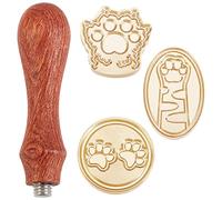 CRASPIRE Wax Seal Stamp Heads Set Cat Paw Print 3pcs Sealing Wax Stamps Heads and 1 Piece Wooden Handle Wax Stamp Kit for Invitations Envelopes Greeting Cards Gift