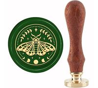 CRASPIRE Wax Seal Stamp Moth Sealing Wax Stamps Garland and Moon Phase 30mm/1.18inch Removable Brass Head Sealing Stamp with Wooden Handle for Invitations Cards Gift Wrap