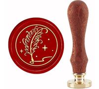 CRASPIRE Wax Seal Stamp Quill Feather Pen Sealing Stamp Copper Seals 30mm Retro Removable Brass Stamp Head with Wooden Handle for Envelopes Letter Graduation Invitations Cards Wedding Gift Package