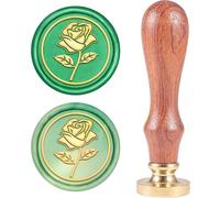 CRASPIRE Wax Seal Stamp, Sealing Wax Stamps Rose Flower Pattern Retro Wood Stamp Wax Seal 25mm Removable Brass Seal Wood Handle for Envelope Invitation Wedding Embellishment Bottle Decoration