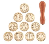 CRASPIRE Wax Seal Stamp Set 10PCS Wax Seal Stamp Heads 0-9 Numbers Design with Wood Handle for Invitations Envelopes Birthday Gift Cards Scrap booking