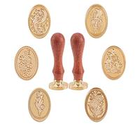 CRASPIRE Wax Seal Stamp Set 6PCS Oval Sealing Stamp Heads with 2PCS Universal Wood Handles, 20×30mm Brass Stamp Heads Set for Invitations Cards Birthday Gift Decoration