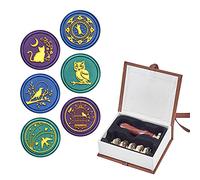 CRASPIRE Wax Seal Stamp Set Animal Theme, 6 Pieces Removable Sealing Brass Stamp Head with 1PCS Wood Handle for Envelope Postcard Label Wedding Invitation Embellishment