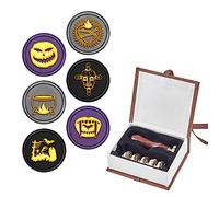 CRASPIRE Wax Seal Stamp Set Halloween, 6 Pieces Removable Sealing Brass Stamp Head with 1PCS Wood Handle for Envelope Postcard Label Wedding Invitation Embellishment