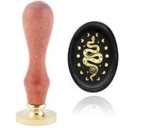 CRASPIRE Wax Seal Stamp Snake Sealing Wax Stamps Moon Phase Oval 20×30mm Removable Brass Head Sealing Stamp with Wooden Handle for Cards Invitations Gift Wrap