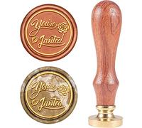 CRASPIRE Wax Seal Stamp Word, You're Invited Wax Sealing Stamp Retro Stamp Copper Head Wooden Handle Removable 25mm for Wedding Invitations Gift Packing Cards Letters Envelopes Wine Packages