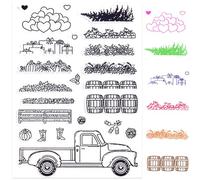 CRASPIRE West Farm Autumn Truck Clear Rubber Stamp Flowers Village Pumpkin Vintage Transparent Silicone Seals Stamp Retro for Journaling Card Making DIY Scrapbooking Handmade Photo Album Decor