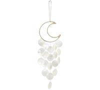 CRASPIRE White Moon Seashell Wind Chime Sea Crescent Dream Catcher Handmade Beach Hanging Wall Decor Soothing Sound for Summer Ocean Outside Garden Yard Window Patio Party Bedroom Home Decoration