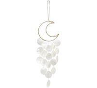 CRASPIRE White Moon Seashell Wind Chime Sea Crescent Dream Catcher Handmade Beach Hanging Wall Decor Soothing Sound for Summer Ocean Outside Garden Ya