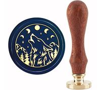 CRASPIRE Wolf Wax Seal Stamp Moon Phase Sealing Wax Stamp 30mm/1.18inch Removable Brass Head Sealing Stamp with Wooden Handle for Invitations Cards Gift Wrap