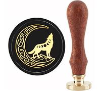 CRASPIRE Wolf Wax Seal Stamp Moon Sealing Wax Stamps 30mm Retro Vintage Removable Brass Stamp Head with Wood Handle for Invitations Cards Gift Wrapping
