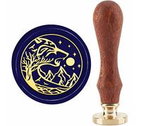 CRASPIRE Wolf Wax Seal Stamp Mountain Wax Stamp 30mm/1.18inch Removable Brass Head Sealing Stamp with Wooden Handle for Invitation Envelope Cards Gift Scrapbooking Decor