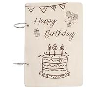 CRASPIRE Wooden Floral Greeting Cards Organizer Book Set Happy Birthday Card Keeper Book Metal Buckles Binding Binder Card Labels Hole Puncher Collection Keepsake Album Holder for Memory Photo