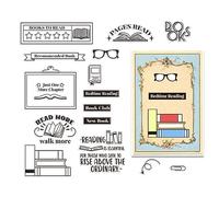 CRASPIRE Word Clear Rubber Stamps Book to Read Page Read Sunglasses Bedtime Reading Spectacles Postmark Transparent Vintage Silicone Seals Stamp Journaling Card Making DIY Scrapbooking Photo Album