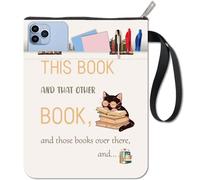 CRASPIRE Words Book Covers Cat Book Protector for Paperbacks White Book Sleeve Washable Fabric Cloth Book Cover with Zipper and Extra Sleeve Pocket for Book Lovers Classmate Gifts