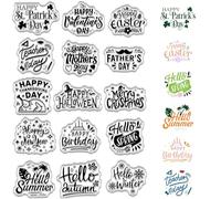 CRASPIRE Words Clear Stamps Happy Birthday Different Holiday Wishes Merry Christmas Reusable Retro Transparent Silicone Stamp Seals for Journaling Card Making Photo Album Decorative DIY