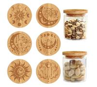 CRASPIRE Yogurt Jar Bamboo Wood Lids Fit 2" Canning Tarot Boho Moon Reusable Natural Wooden Decorative Caps with Airtight Sealing Silicone Rings 6Pcs Bottle Round Flat Covers Set for Food Storage