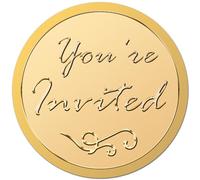 CRASPIRE You Are Invited Foils Seal Sticker Gold Foil Embossed Stickers 1.5 Inch Round Self Adhesive Seals Golden Embossing for Envelope Awards Certificates Wedding Invitation Birthday Graduation