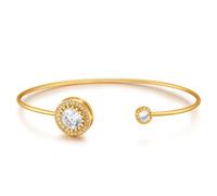 crataly 18k Gold Round Cubic Zirconia Cuff Bangle Bracelet for Women Adjustable Open Bangle with Diamond Accents Stackable Jewelry Gifts for Girlfriend Teen Daughter for Birthday Mom