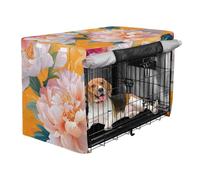 Crate Covers for Dog Cages Pet Kennel Cover Dog Crate Protector Cartoon Peonies Orange Flower