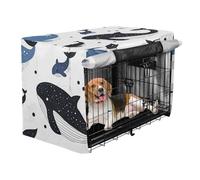 Crate Covers for Dog Cages Pet Wire Cage Cover Rollers Shades Cartoon Blue Black Whale