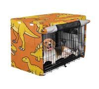 Crate Covers for Dog Cages Pets Kennel Cover Rollers Shades Cartoon Dinosaur Orange Yellow