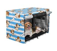 Crate Covers for Dog Cages Puppy Kennel Cover with Roller Shades Blue White Striped Dog Bone