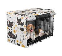Crate Covers for Dogs Puppy Wire Cage Covers with Roller Shades Black Cat White Cute Cartoon