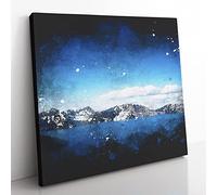 Crater Lake in Oregon Paint Splash Modern Canvas Wall Art Print Ready to Hang, Framed Picture for Living Room Bedroom Home Office Décor, 35x35 cm (14x14 Inch)