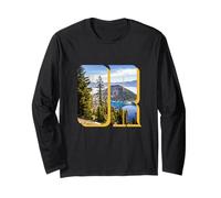 Crater Lake Landscape Inside Bold Letters OR Oregon Hiking Long Sleeve T-Shirt