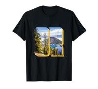 Crater Lake Landscape Inside Bold Letters OR Oregon Hiking T-Shirt