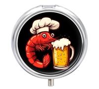 Crawfish Beer Pill Organizer Round Pill Box Travel Pill Case Medicine Organizer for Pocket Purse
