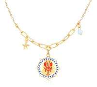 Crawfish Necklace for Women, Round Enamel Lobster Pendant Necklace with Blue Glass Beads Starfish Charm Sea Marine Themed Adjustable Gold Paperclip Chain Boho Summer Beach Ocean Jewelry Gift for Women