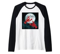 Crawfish Under the Full Moon Night Sky Design Raglan Baseball Tee