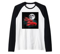 Crawfish Under the Full Moon Night Sky Design Raglan Baseball Tee