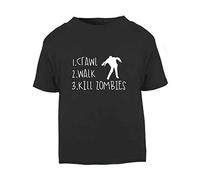 Crawl Walk Kill Zombies Short Sleeve Cotton Toddler t Shirt, 3-4 Years, Black